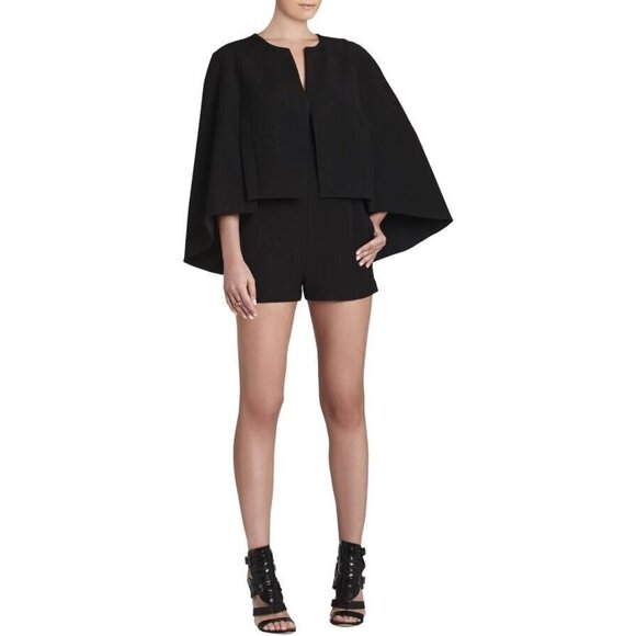 BCBGMaxAzria Brianne Black Shorts 1 Piece Caped Jumpsuit Romper $298, Size 2 - Picture 1 of 6